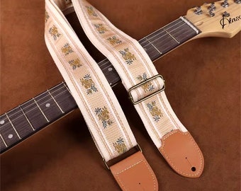 Floral Embroidered Guitar Strap Lace Guitar Strap Handmade Strap Electric Guitar Strap Guitar Player Gift Adjustable Bass Strap Gifts ForHer