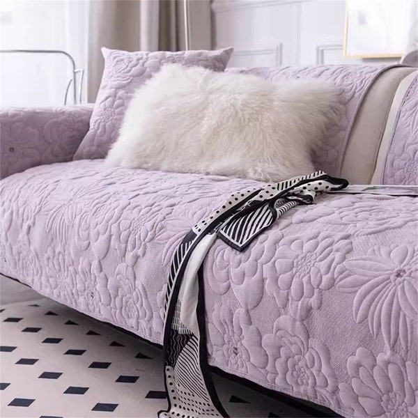 Retro Purple Thick Sofa cover Flower separated Sofa cover Chenille Sofa Cover Sofa Throw Pet Sofa Protector Non-Slip Slipcover Sofa covers