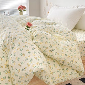 Yellow Flower Duvet cover Cotton Winter Thick Duvet Cover Cotton Handmade Bedding Skin-friendly Duvet Cover Twin/Full/Queen/King Pillowcase