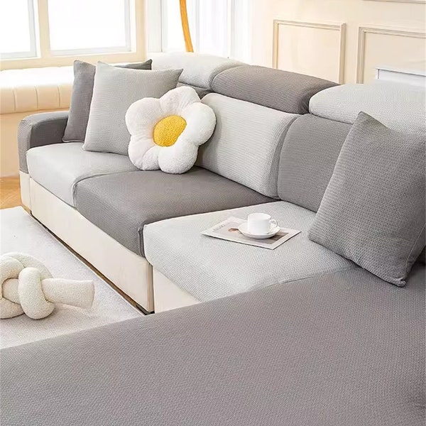 Grey Stretchy Chaise Cushion Cover Bohemia Fitted Sofa cover All season Sofa cover Chenille Sofa Cover Pet Sofa Protector Non-Slip Slipcover