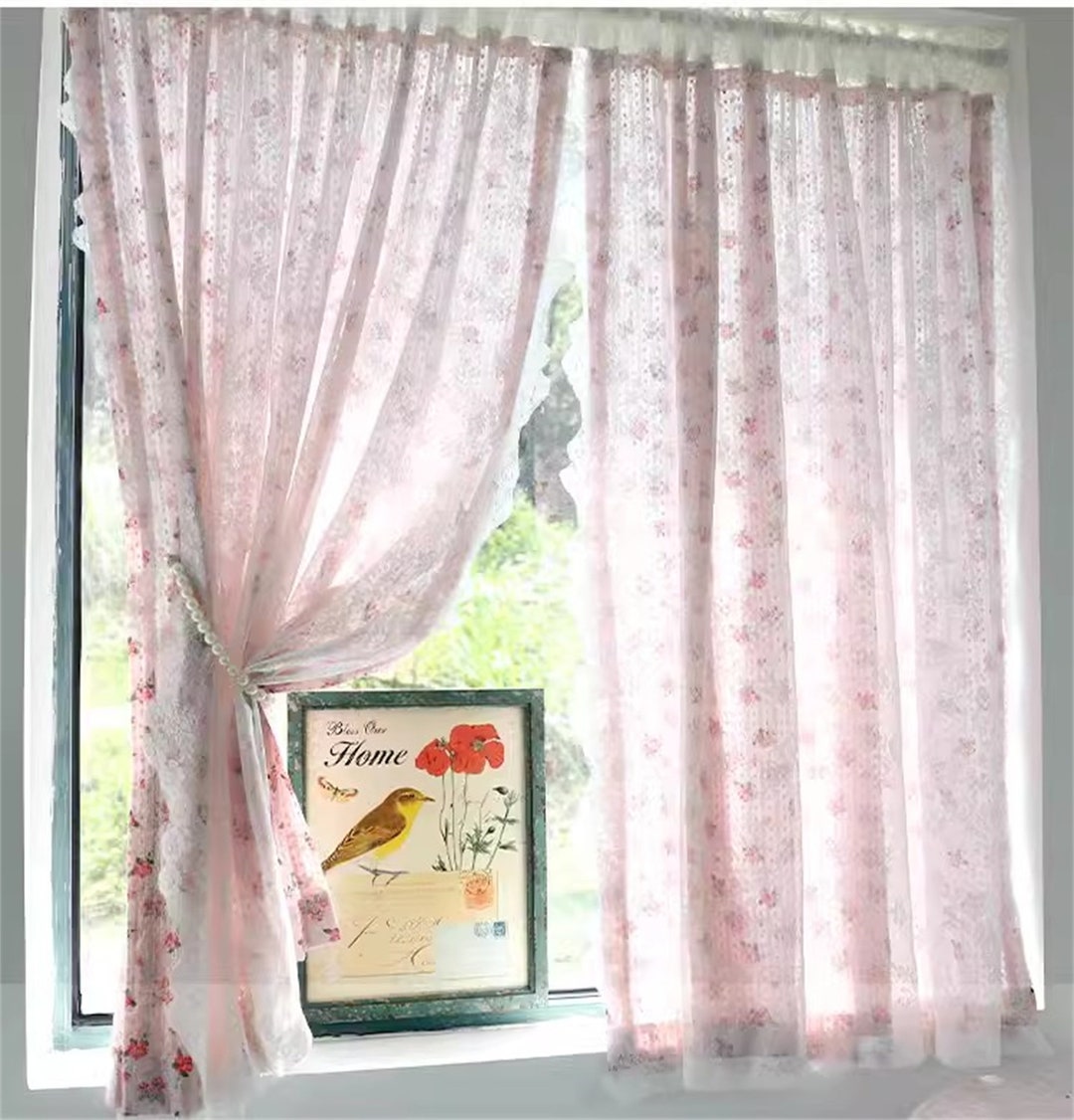 Double Layers Floral Patterns Curtains Ruffled Curtains Etsy Portugal