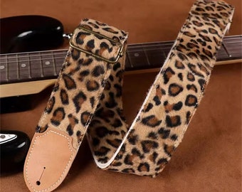 Vintage leopard print Guitar Strap Handmade Guitar Strap Electric Guitar Strap Player Gift Adjustable Bass Strap Gift For Her Flamenco Strap