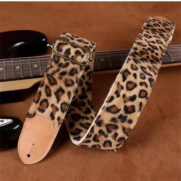 Vintage leopard print Guitar Strap Handmade Guitar Strap Electric Guitar Strap Player Gift Adjustable Bass Strap Gift For Her Flamenco Strap