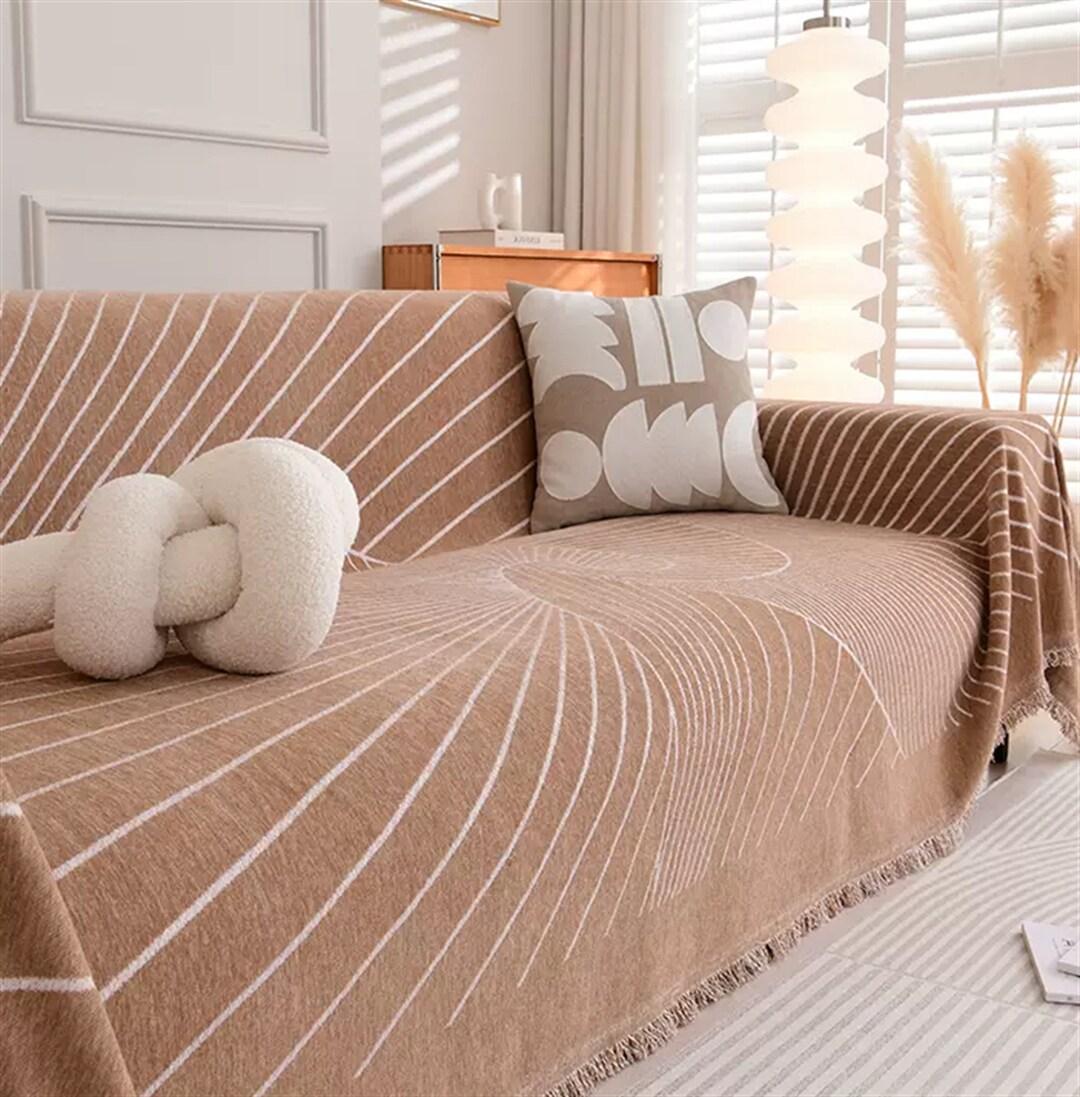 Minimalist Striped Sofa Covers Chenille Sofa Cover Super Soft Etsy