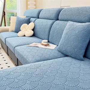 Blue Soft Fit Sofa cover Beige Stretchy Cushion Cover Green Fitted Sofa cover Chenille Sofa Cover Pet Sofa Protector Blue Non-SlipSlipcover