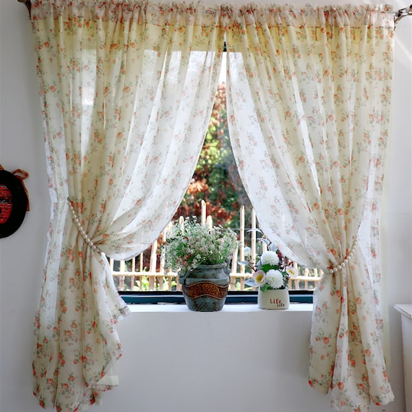 Double couches motifs floraux rideaux rideaux à volants ferme Shabby Chic rideaux rustique rideau Boho rideau décoration de la maison rideaux