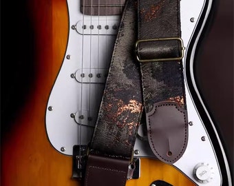 Black Retro Guitar Strap Acoustic Guitar Strap Electric Guitar Strap Player Gift Adjustable Bass Strap For Her Vintage Guitar Strap