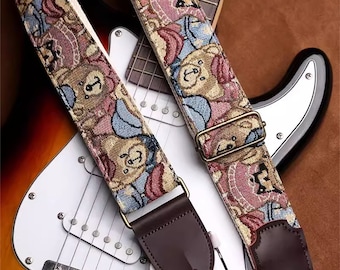 Cute Bears Guitar Strap Leather Acoustic Guitar Strap Electric Guitar Strap Player Gift Adjustable Bass Strap For Her Guitar Straps