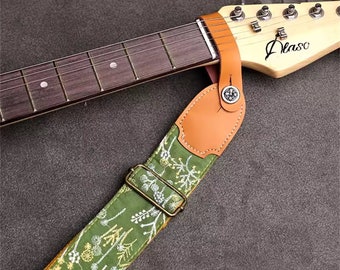 Spring Green Guitar Strap Leahter Acoustic Guitar Strap Electric Guitar Strap Player Gift Adjustable Bass Strap For Her Guitar Strap