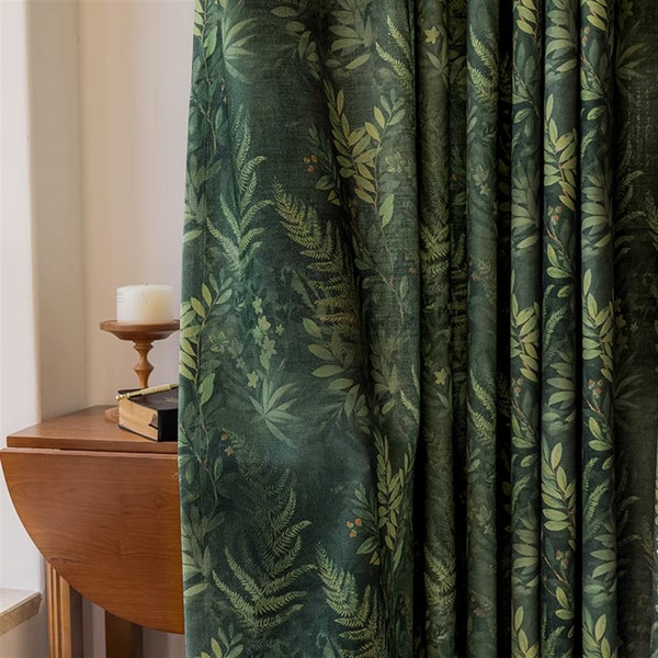 Forest Green Curtains 70% Shading Green Leaf Curtain Vintage Living room Curtain Rustic Curtain Boho Bedroom Curtain Home Decoration Curtain