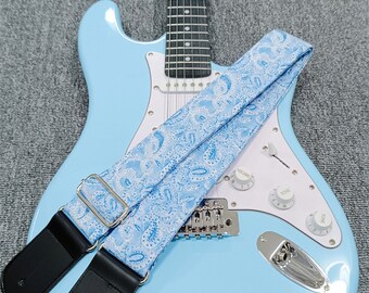 Blue Minimalist Guitar Strap Handmade Guitar Strap Electric Guitar Strap Guitar Player Gift Adjustable Bass Strap Gift For Her Gift for Kids