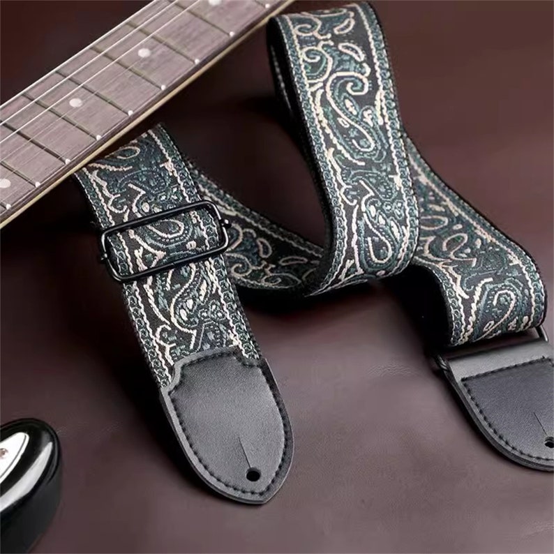 Bohemian Pattern Adjustable Guitar Strap With Lock - For Acoustic, Electric Guitars & Ukulele