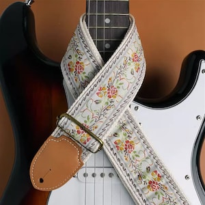 Flower Embroidered Guitar Strap Colorful Handmade Guitar Strap Electric Guitar Strap Guitar Player Gift Adjustable Bass Strap Gifts For Her
