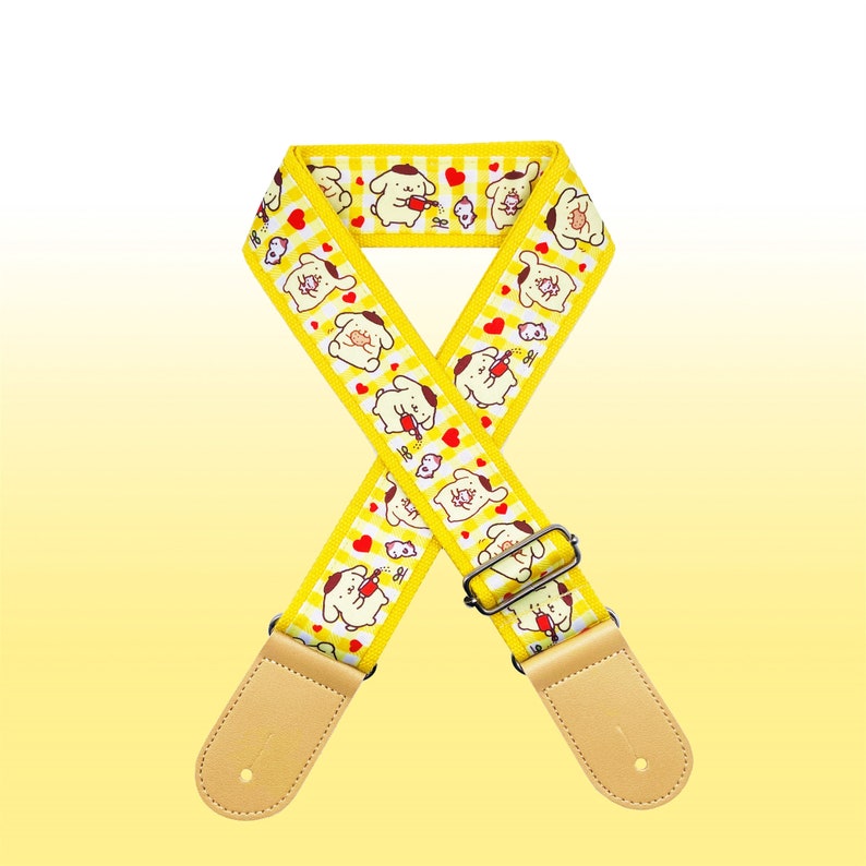 Cute Dogs Pattern Yellow Guitar Strap Handmade Guitar Strap Electric Guitar Strap Guitar Player Gift Adjustable Bass Strap Gift For Her zdjęcie 2