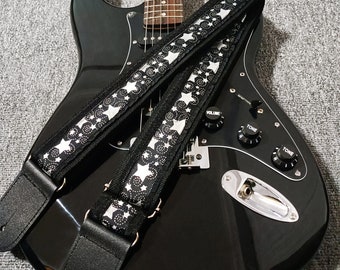 Black Star Guitar Strap Handmade Celestial Shiny Guitar Strap Electric Guitar Strap Guitar Player Gift Adjustable Bass Strap Gift For Her