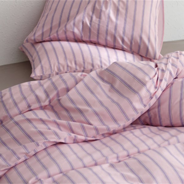 Pink-striped Duvet Cover Handmade Bedding Set Skin-friendly 100% Cotton Duvet Cover Pillowcase Twin/Full/Queen/King Minimalist Duvet Covers