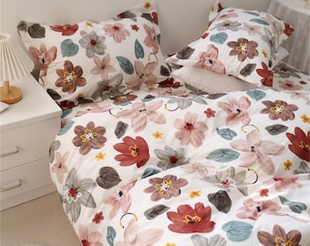 Colorful Flower Duvet Cover Boho Cotton Duvet Cover  Handmade Bedding Skin-friendly Duvet Cover Twin/Full/Queen/King Pillowcases Sheets