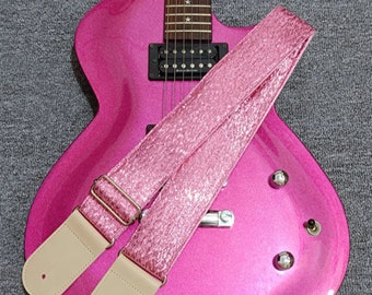 Glitter Pink Guitar Strap Handmade Guitar Strap Electric Guitar Strap Player Gift Adjustable Bass Strap Gift For Her Rose Pink Guitar Strap