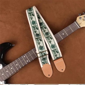 Green Lace Guitar Strap Floral Lace Guitar Strap Handmade Strap Electric Guitar Strap Guitar Player Gift Adjustable Bass Strap Gifts For Her