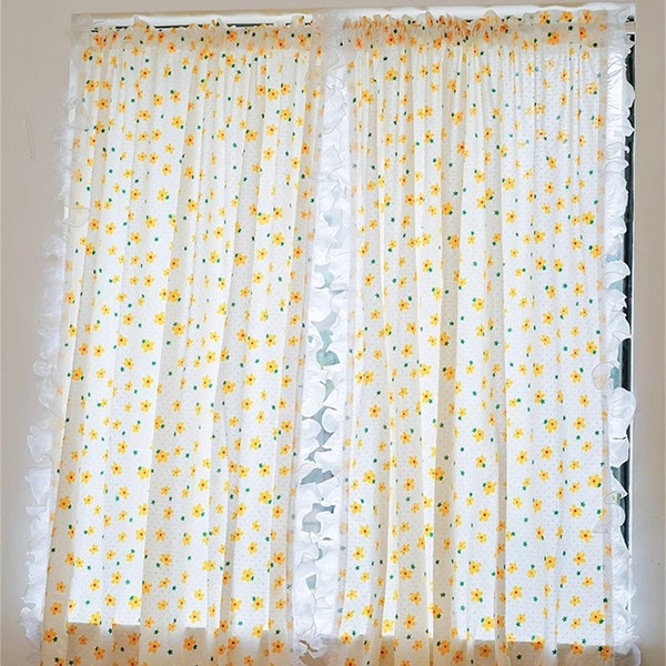 Yellow Floral Curtains Cotton Curtains Retro Curtains Farmhouse Shabby Chic Curtains Rustic Curtain Door Curtains Home Decoration Curtains