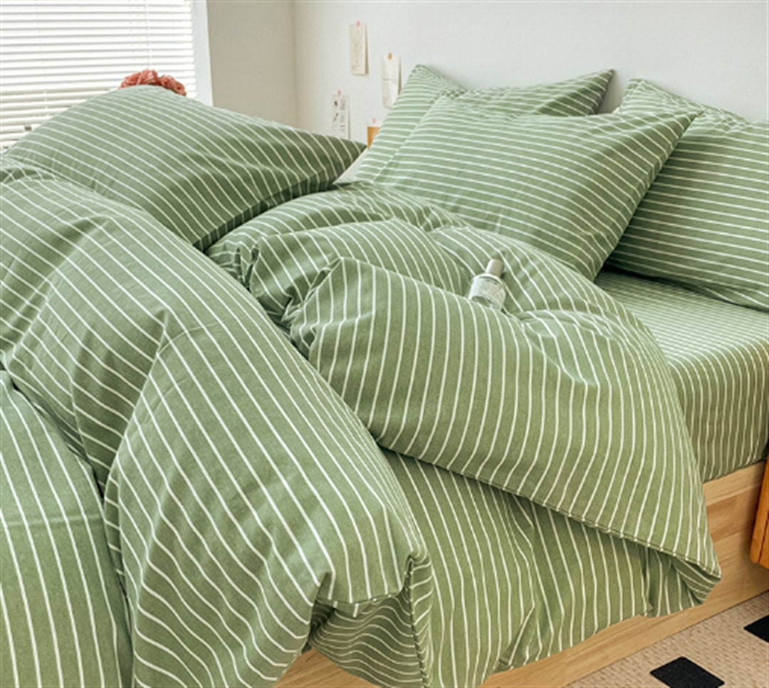 Green Striped Duvet Cover Cotton Thick Winter Duvet Cover Cotton