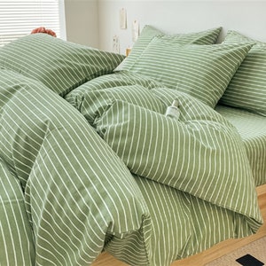 Green Striped Duvet cover Cotton Thick Winter Duvet Cover Cotton Handmade Bedding Skin-friendly Duvet Cover Twin/Full/Queen/King Pillowcase