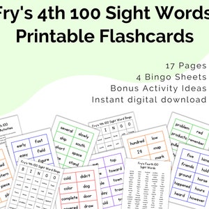 Fry&#39;s Fourth 100 Sight Words Flash Cards Printable Digital Download | Homeschool Games for Learning to Read | Practice High Frequency Words