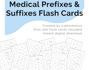 Medical Prefixes & Suffixes Flash Cards Printable Digital Download, Medical Terminology, Nursing Exam Study Guide, Med School Test Prep Aid