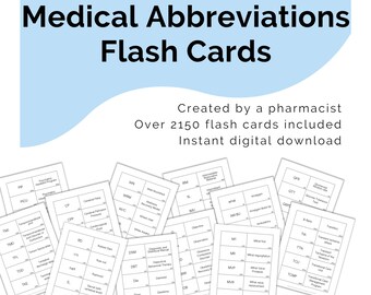 Medical Abbreviation Printable Flashcards, Digital Download Study Guide for Nursing, Physician Assistant, Nurse Practitioner, Coding Student