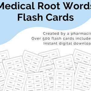 Medizinische Wurzel Wörter Flash Karten druckbare digitaler Download, medizinische Terminologie, Pflege Exam Lernführer, Med Schule Test-Vorbereitung Spickzettel