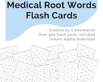 Medical Root Words Flash Cards Printable Digital Download, Medical Terminology, Nursing Exam Study Guide, Med School Test Prep Cheat Sheet