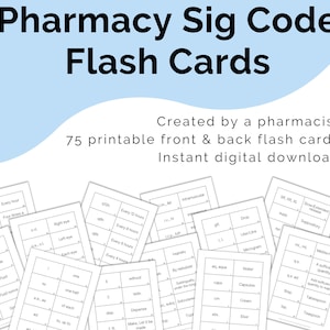 薬剤シグネチャコードフラッシュカード印刷可能デジタルダウンロード | 薬理学フラッシュカード | 看護学習ガイド | 薬剤師技術者試験準備