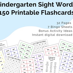 Kindergarten Sight Words Flash Cards Printable Digital Download | Homeschool Games for Kids Learning to Read | Practice High Frequency Words