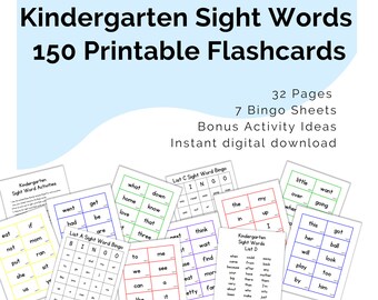 Tarjetas flash de palabras a la vista para jardín de infantes Descarga digital imprimible / Juegos de educación en el hogar para niños que aprenden a leer / Practicar palabras de alta frecuencia