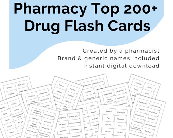 Top 200 Drugs Flash Cards Printable Digital Download | Brand