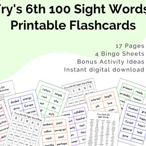 Fry's Sixth 100 Sight Words Flash Cards Printable Digital Download ...