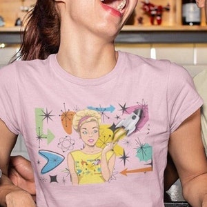 Mid Century Modern Shirt Pop Art Girl Tshirt Gift Housewife Tee 1950s Style Retro Top Design on a Comic Clip Retro Vintage-look and Style