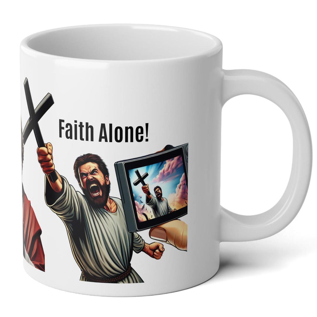 26 oz ceramic coffee mugs Matthew 19:26 Bible Verse Jesus White Mug with Color Inside