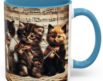 Mug, Cute Cat Coffee Cup, Musical Kittens, Violin Trio, Animal Lover Gift, Musician Present, Orchestra Theme, Kitty Tea Mug
