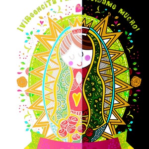 Virgen Distroller plis cuidame mucho Semitono  PNG para DTF Transparente , solo para camisa negra. DTF for for T-shirt Black Only Semitones