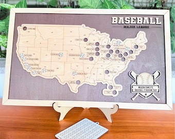 Personalized Baseball Stadium Travel Map | Wooden MLB Ballpark Bucket List - Baseball Major League Merchandise