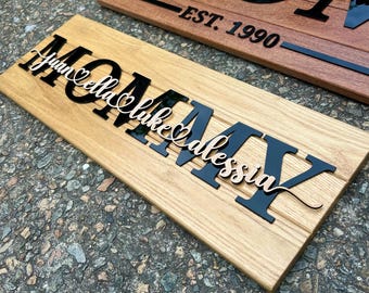Personalized Wooden Grandchildren Sign, Custom Family Name Plaque