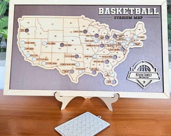 Personalized Basketball Arena Travel Map | Wooden NBA Stadiums Map Bucket List - Basketball Merchandise