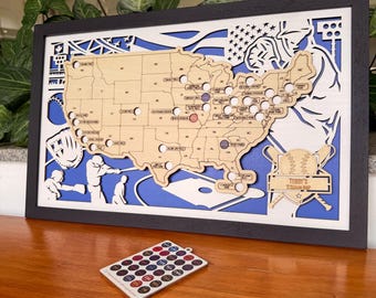 Personalized Wooden MLB Stadium Map Tracker | Baseball Bucket List Tracker