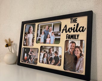 Personalized Family Picture Collage Frame: Custom 3D Letters Wood Multi Photos Display