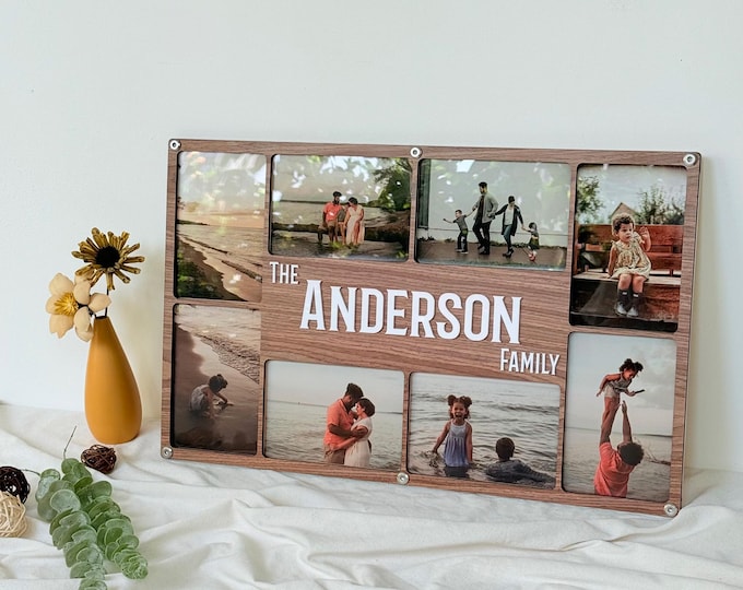 Personalized Family Collage Frame: Custom 3D Letters Wood Photo Display