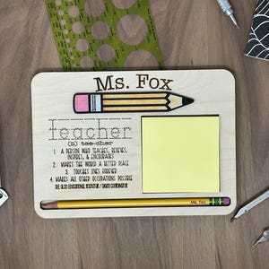 Personalized Teacher Sticky Note Holder: Basswood Desk Organizer
