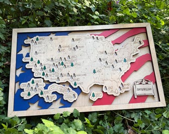 Custom USA National Parks Wooden Travel Map: Family Trip Tracker