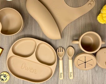 Personalisierte Silikon Baby Weaning Set | Silikon Lätzchen | Personalisiertes Entwöhnungsset für Kleinkinder | Baby Stillset | Baby-Dusche-Geschenk