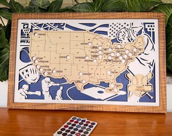 Personalized Wooden MLB Ballpark Tracker | Custom Baseball Travel Map Wall Decor | Baseball Fan Gift